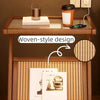 Accent Table with Wooden Frame and Glass Top, Featuring Faux Rattan Shelf