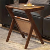 Accent Table with Wooden Frame and Glass Top, Featuring Faux Rattan Shelf