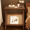 Accent Table with Wooden Frame and Glass Top, Featuring Faux Rattan Shelf