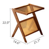 Accent Table with Wooden Frame and Glass Top, Featuring Faux Rattan Shelf
