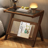 Accent Table with Wooden Frame and Glass Top, Featuring Faux Rattan Shelf