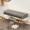 Contemporary Upholstered Shoe Bench with Acrylic Rack and Metal Base