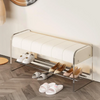 Contemporary Upholstered Shoe Bench with Acrylic Rack and Metal Base