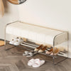 Contemporary Upholstered Shoe Bench with Acrylic Rack and Metal Base