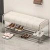 Contemporary Upholstered Shoe Bench with Acrylic Rack and Metal Base