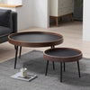 Contemporary Round Wooden Coffee Table Set with Metal Frame