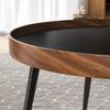 Contemporary Round Wooden Coffee Table Set with Metal Frame