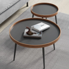 Contemporary Round Wooden Coffee Table Set with Metal Frame